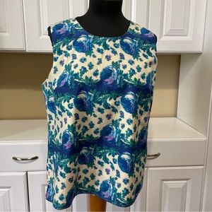 Talbots women Blouse Shell Top Sleeveless Size 12 Roses blue silk/cotton…